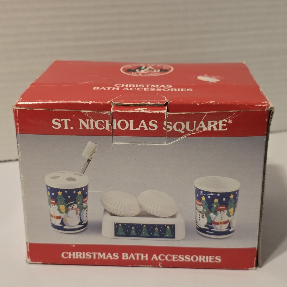 St. Nicholas Square Christmas Bath‎ Accessories Set Snowman 3 Piece Plastic
